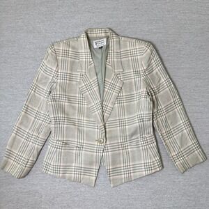 Vintage Stirling Cooper Women's Plaid Blazer Size 14 Green Career Jacket 80s 90s